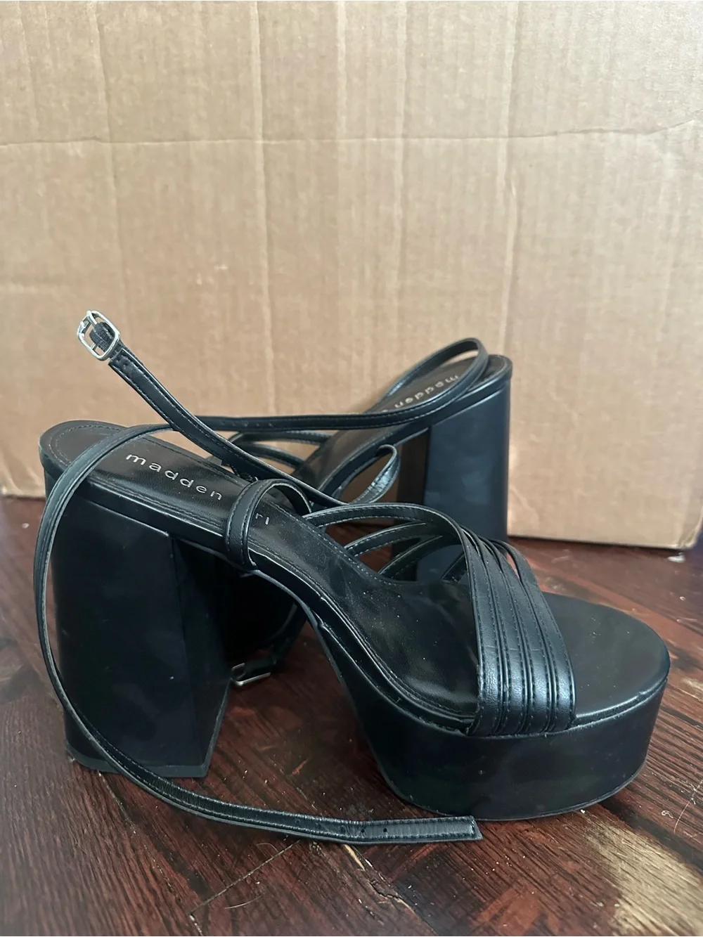 Steve Madden Black Strappy Platform Block Heel Sandals